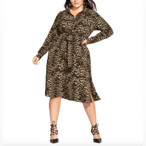 NWT City Chic Leopard Twist Button Front Midi Dress - Picture 1 of 6